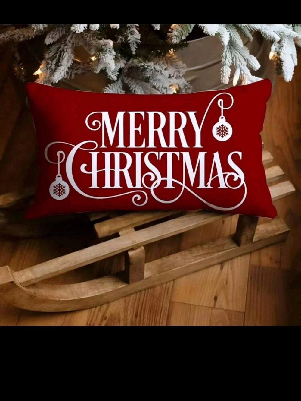Merry Christmas Holiday Throw Pillow Cover With Ornaments